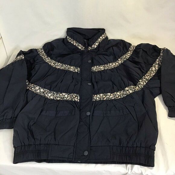 New Free People On My Mind Contrast Bomber Jacket Navy Blue Women's Medium - Picture 8 of 9